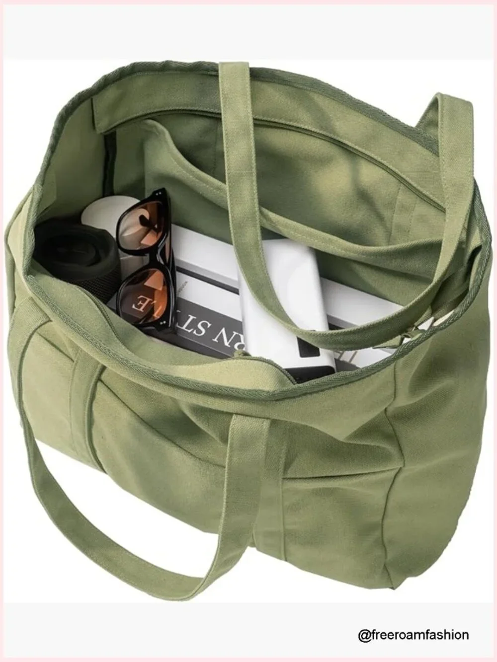 Extra Large Canvas Tote Bag with Zipper Top, Laptop Sleeve, 3 Front Pockets,